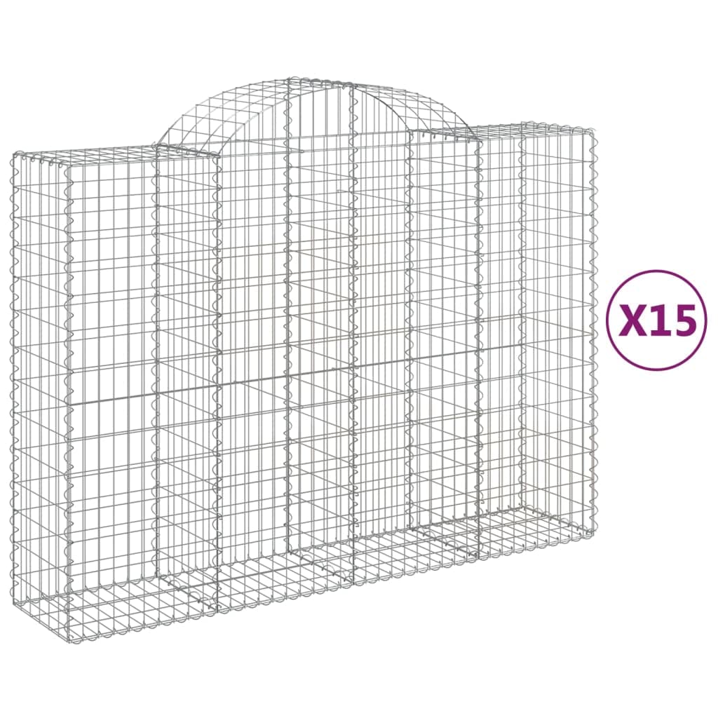 Kosze gabionowe 15 sztuk 200 x 50 x 140 / 160 cm ocynkowane żelazo, dźwiękochłonne dekoracyjne bariery ogrodowe ze wzmocnionymi haczykami, średnica drutu 3,5 mm