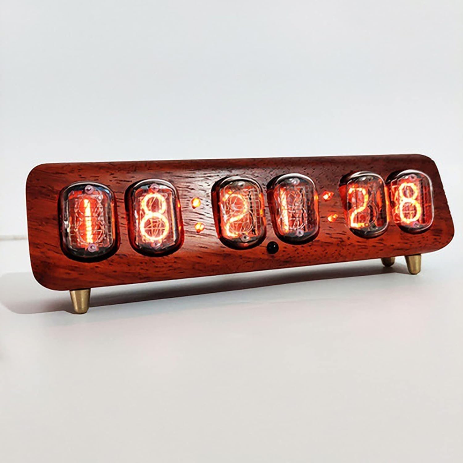 Nixie Tube Clock, 6 Bit IN-12 Nixie Glow Tube, Electronic Digital, with Remote Control, RGB Color Changing, Wood Base, Desktop Decorative, No Assembly (B)