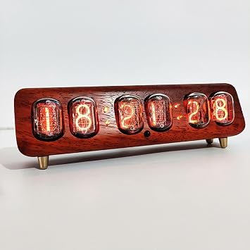 Nixie Tube Clock, 6 Bit IN-12 Nixie Glow Tube, Electronic Digital, with Remote Control, RGB Color Changing, Wood Base, Desktop Decorative, No Assembly B