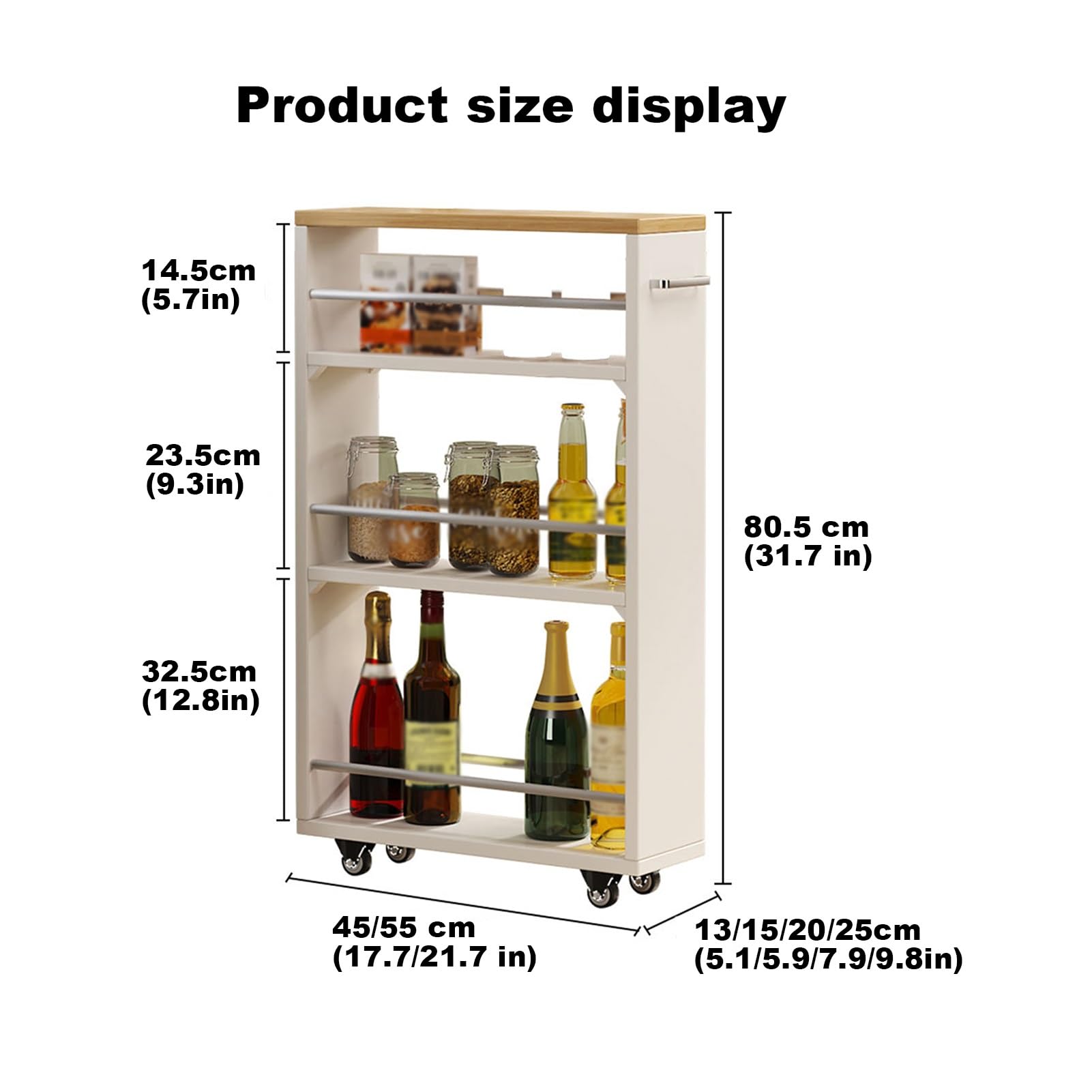 XPLKQXE Carrello di Stoccaggio Stretto, unità di Scaffalatura A 3 Livelli con Ruote, Organizzatore di Scaffale Stretto per Cucina, Sala da Pranzo, Lavanderia(Grigio Scuro,25x55x80.5cm)