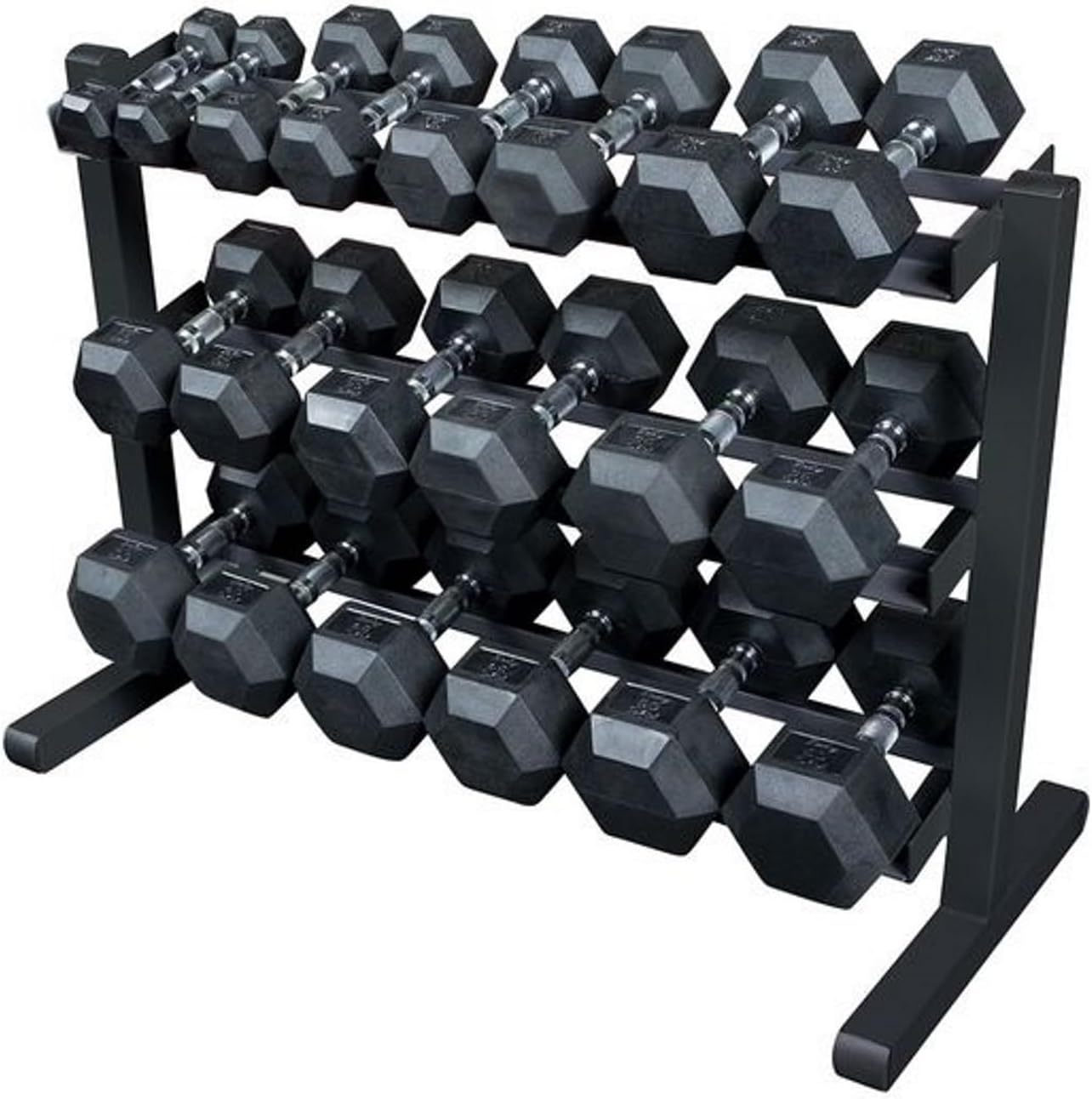 Body-Solid (GDR363) 3-Tier Horizontal Dumbbell Rack Stand Only, Weight Rack Stores 10 Pairs Hex Dumbbells from 5-50 lbs, Home Gym Dumbell Organizer Racks