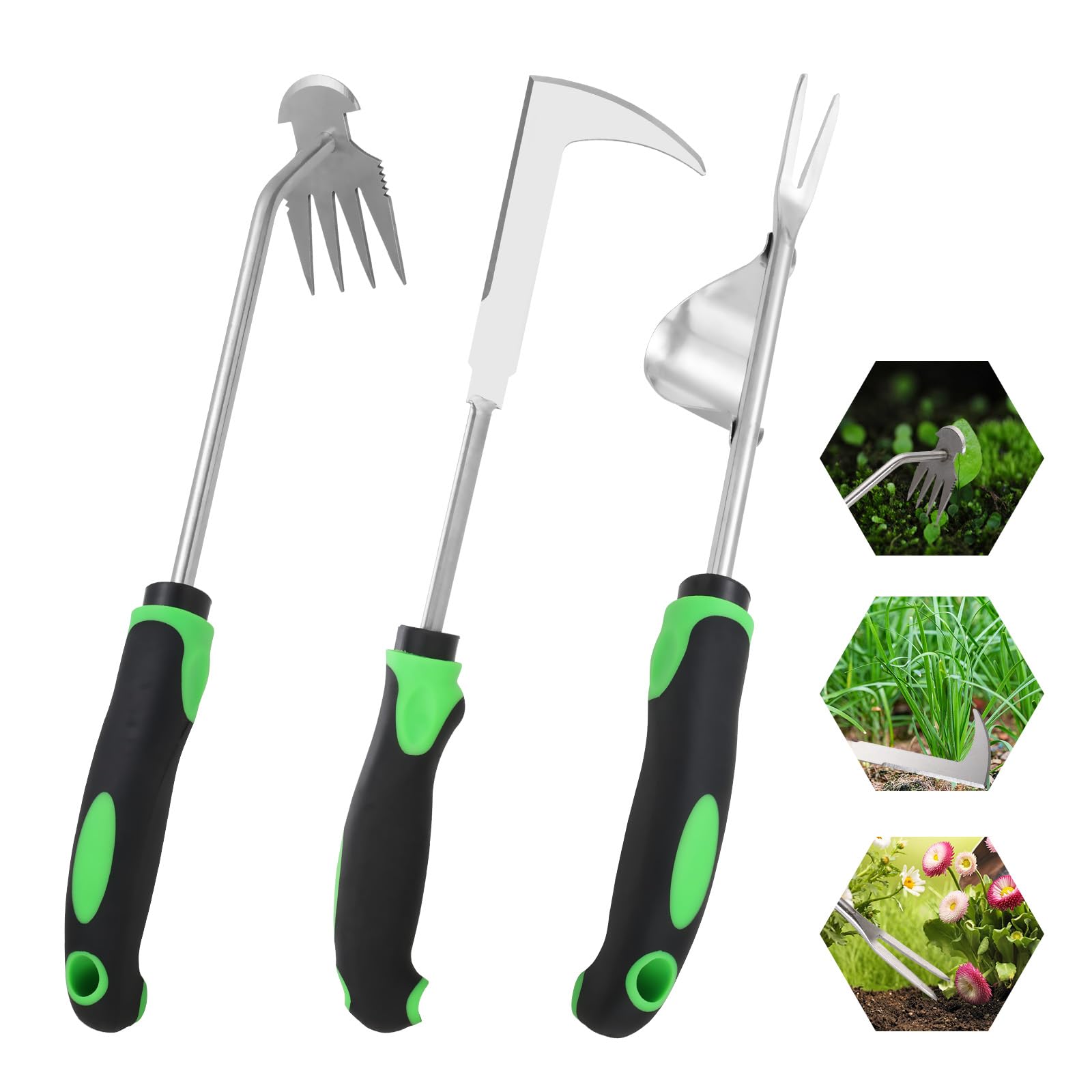 Foyucool Weeding Tool 3 Pack, Green Rubber Weed Remover Tool