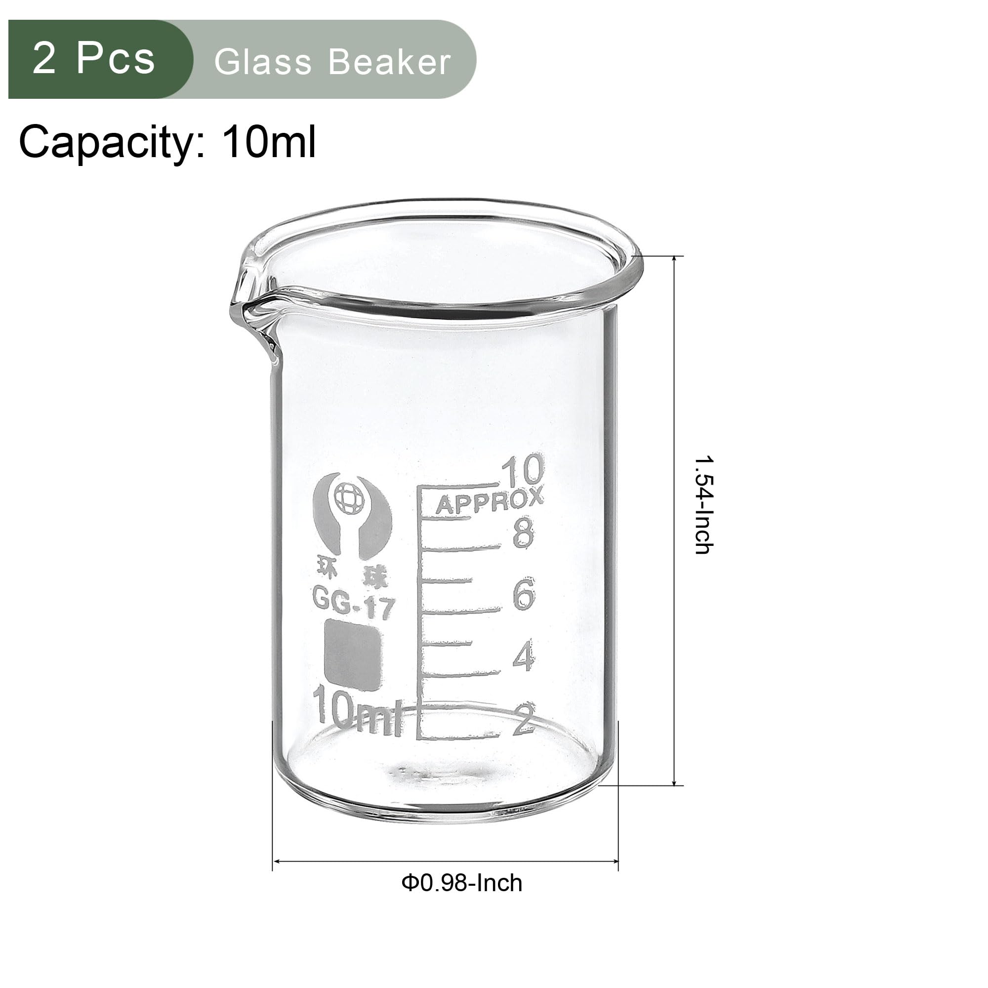 YOKIVE 2 Pcs Low Form Glass Beaker, Laboratory Use Liquid Measuring Cup, Great for Lab, Kitchen, Daily Use (Clear, 10ML)