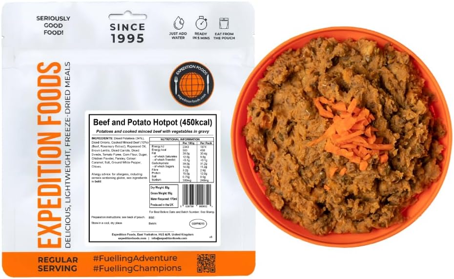 EXPEDITION FOODS Beef and Potato Hotpot (Single Serving / 450KCAL) | Freeze-Dried Camping & Hiking Food