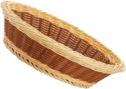 Mejora la decoración de tu hogar: cesta de almacenamiento tejida de ratán de imitación de doble color 11.8 * 3.5 in para pan, bocadillos, dulces,