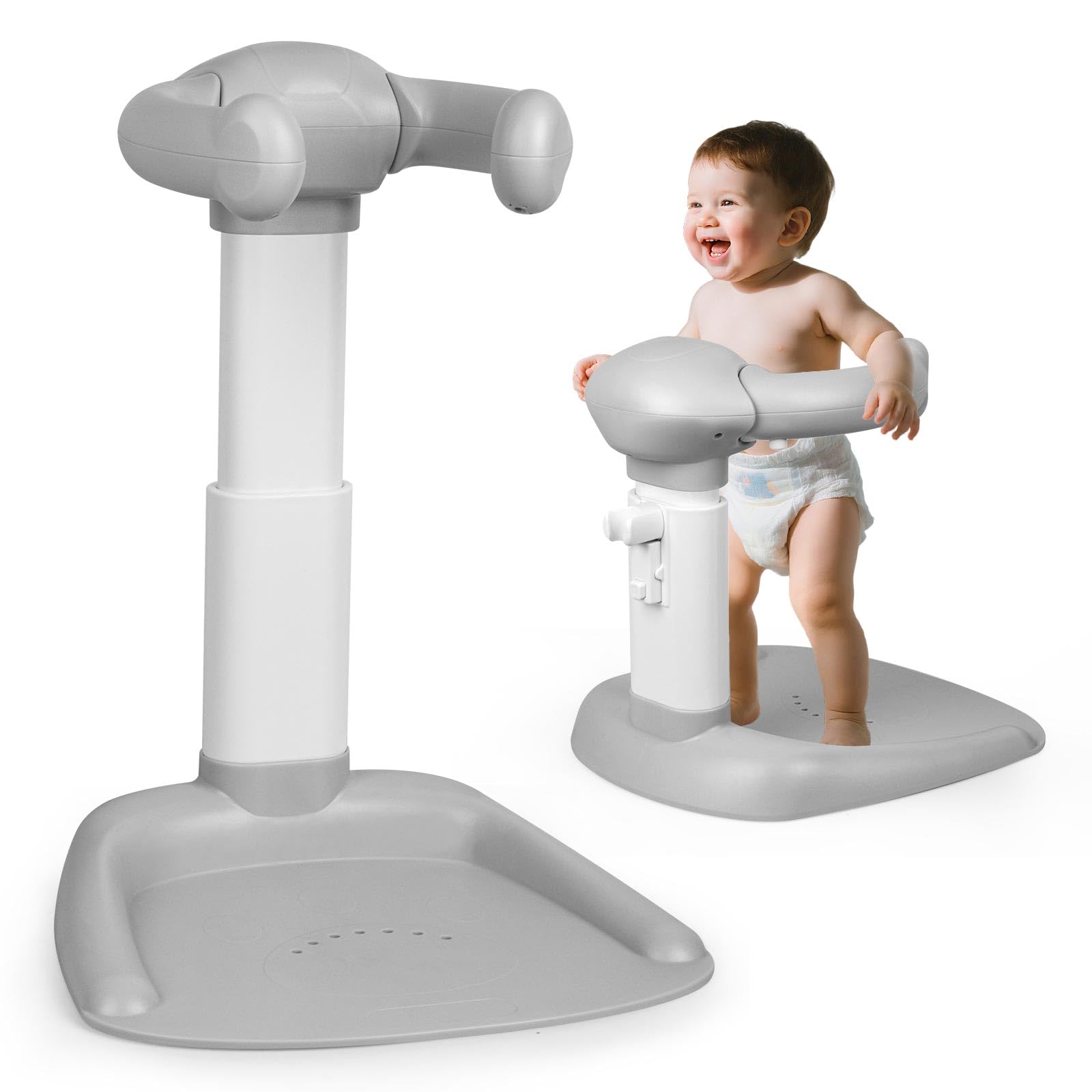 Toddler Shower Stand, Adjustable Baby Stand Bath with Anti-Slip Base, Stand Up Baby Shower for Themselves, Baby Shower Standing Support for Babies 8 Months & up, Anti-Dumping | Easy to Clean(Grey)