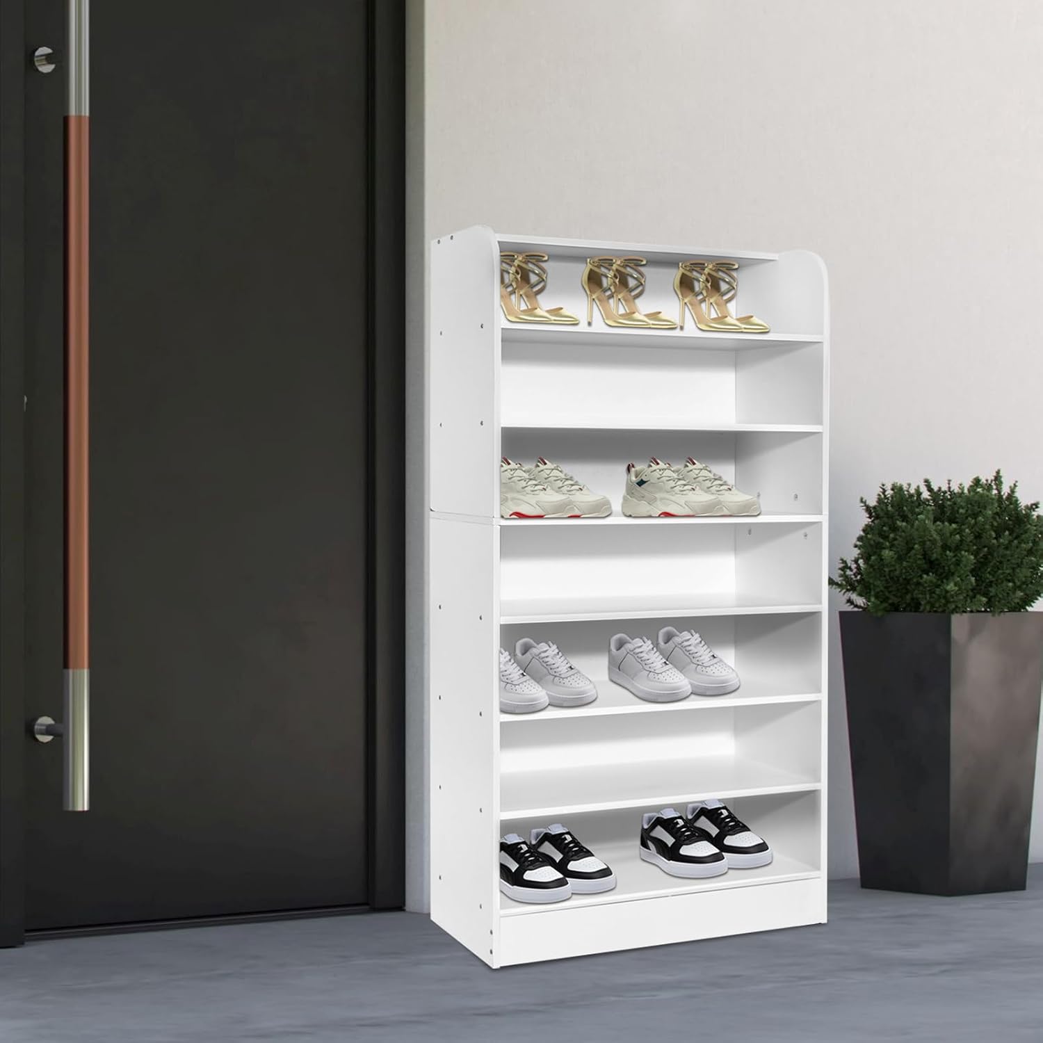 7 Tier Shoe Rack, Free Standing for Closet, Storage Cabinet Tall Shelf, Large Organizer for Entryway Balcony Living Room (White)