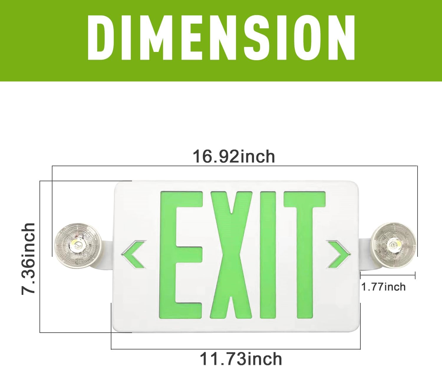 OSTEK Green LED Exit Sign with Emergency Lights, Two Adjustable Head Emergency Exit Lights with Battery Backup, Dual LED Lamp ABS Fire Resistance UL-Listed 120-277V (Green, 2 Pack)
