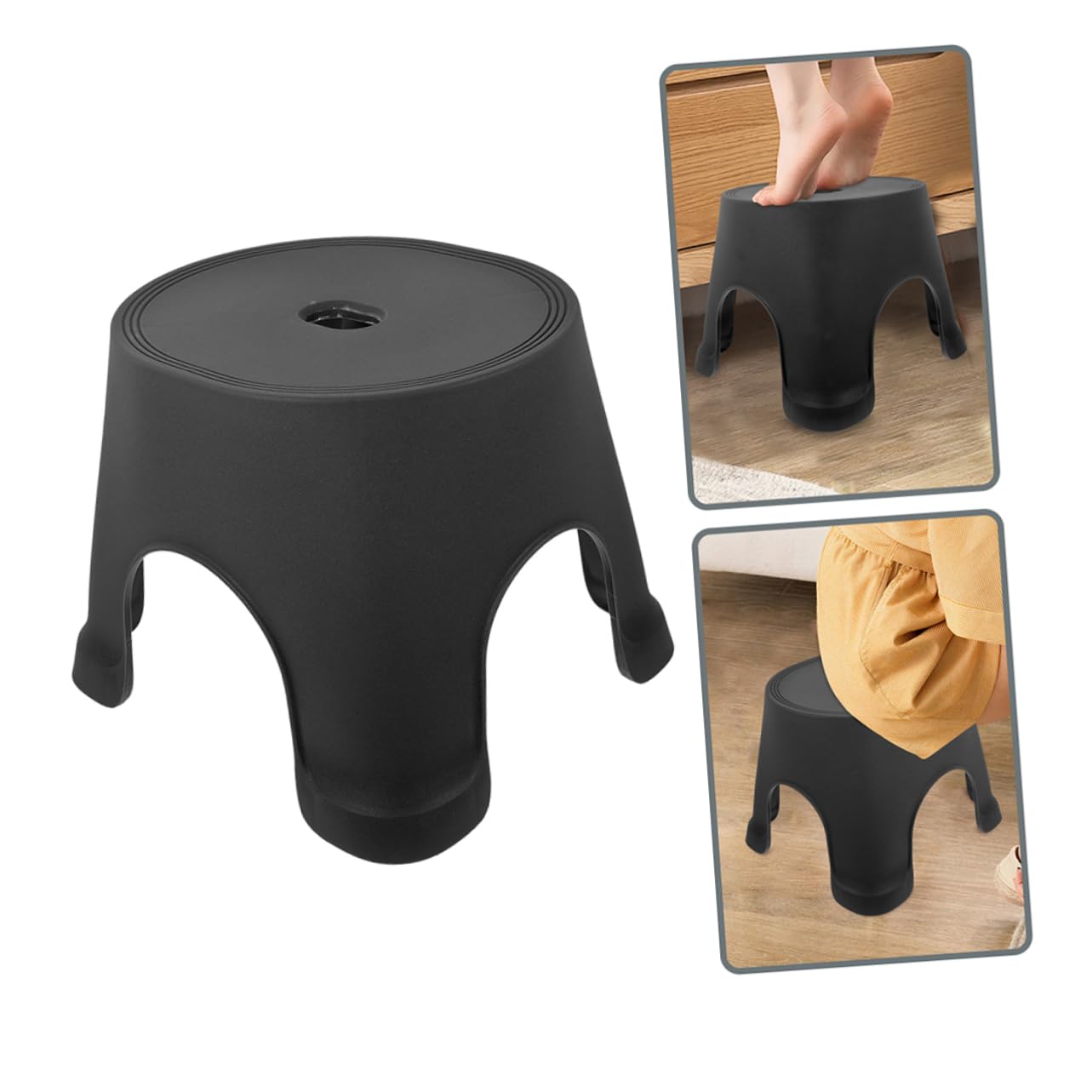 PRETYZOOM Taburete Antideslizante de Plástico PP para Niños, Reposapiés de Baño Negro, Fácil de Guardar y Transportar, Adecuado Hogar