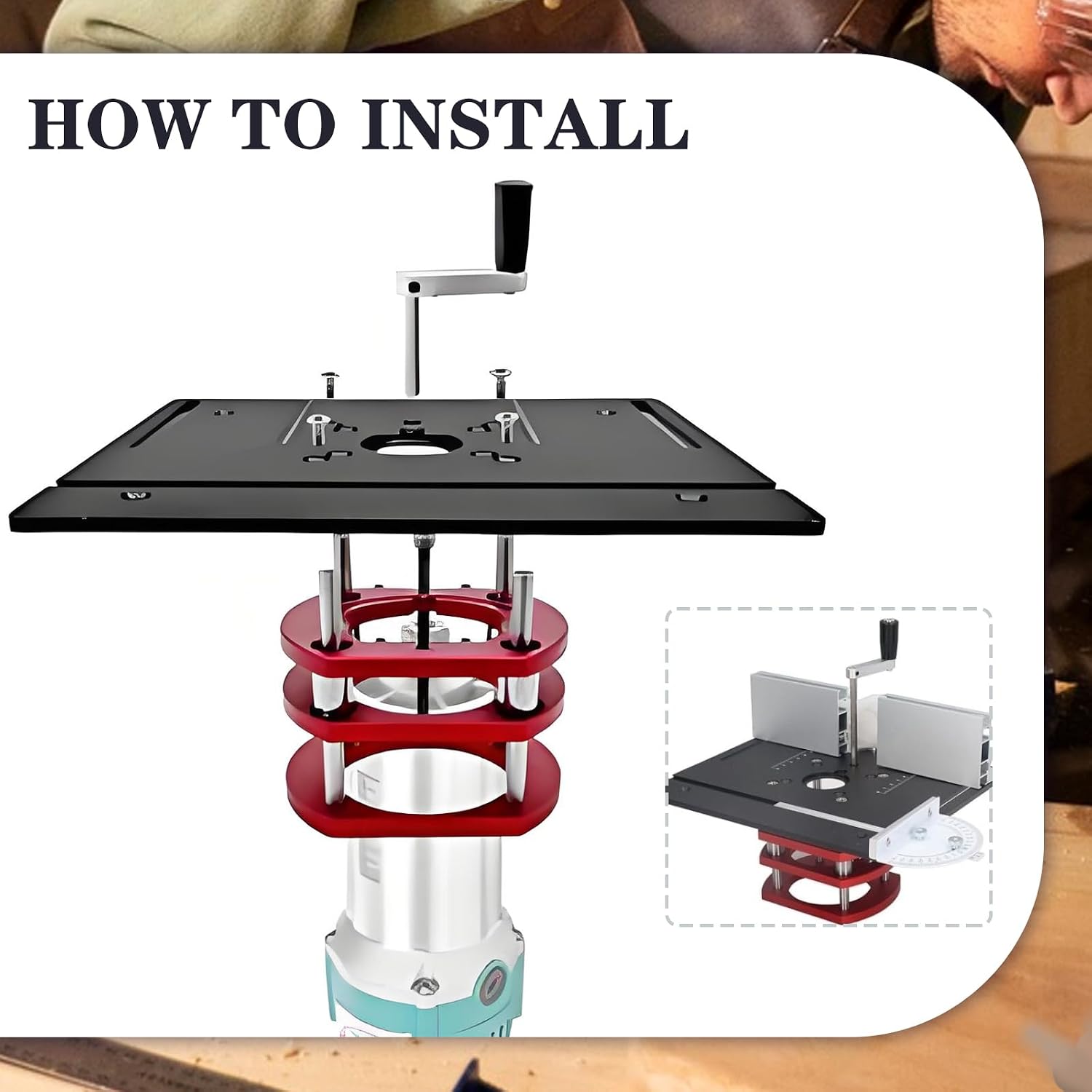 Flylin Router Lift Base Aluminum Lifting Platform for 64 66mm Trimming | 4 jaw stainless steel rod clamping, Slotting trimming DIY crafting accessory, Adjustable woodworking tool part mechanism