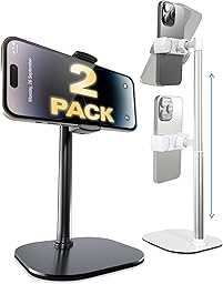 COOPER ChatStand 2-Pack - Support de Téléphone Réglable en Hauteur pour Bureau | Rotation, Inclinaison, Support Télescopique 9-13" à Vue Niveau des Yeux pour Bureau (Noir Nuit/Blanc Givré, 2 pièces)