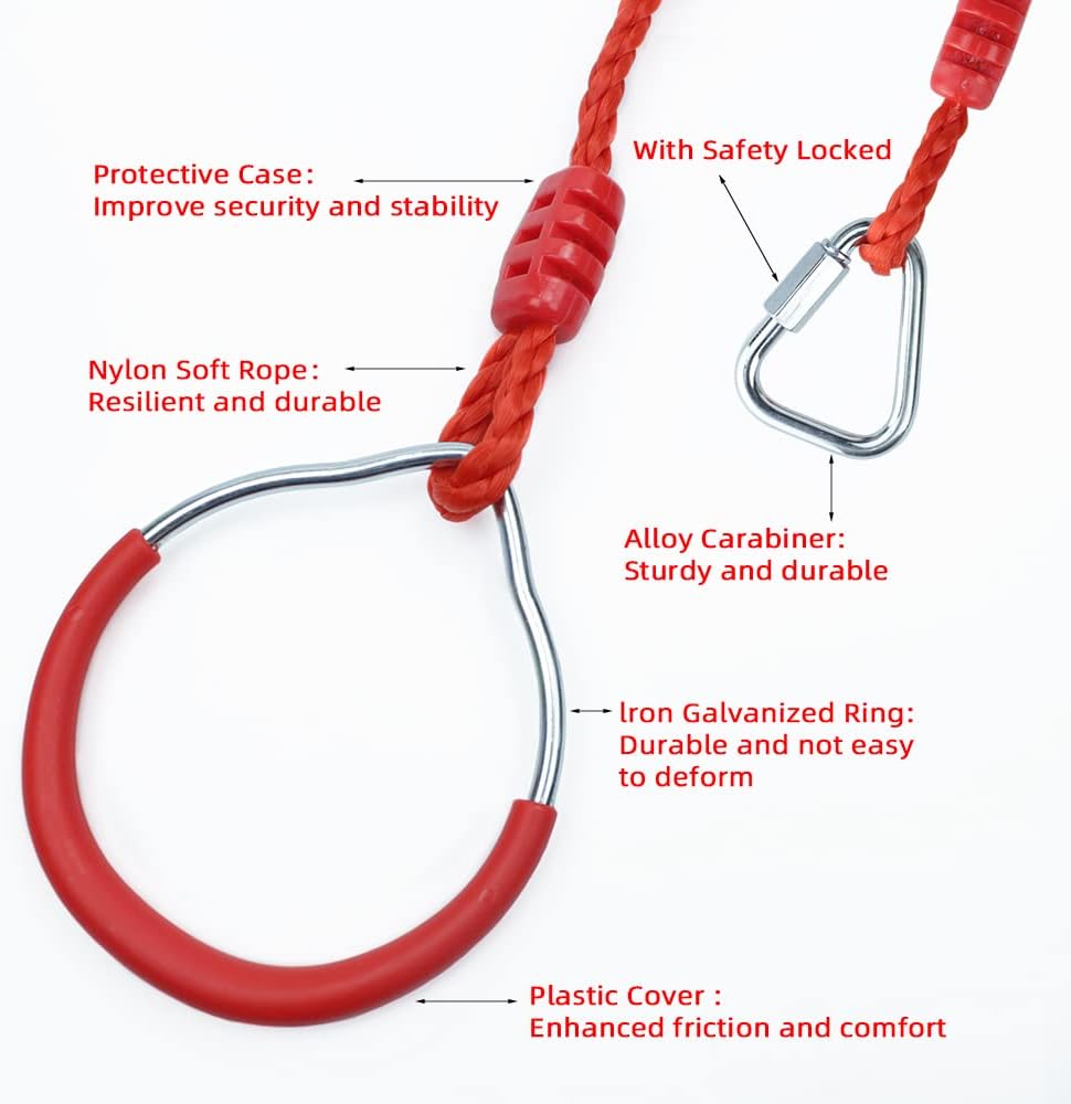 Ninja Ring Fitness Gymnastic Ring Climbing Bar Workout Outdoor Backyard Playground Training Equipment Play Set, Jungle Gym Fist Hanging Swing Monkey Bars Ninja Warrior Obstacle Course Trapeze Playsets