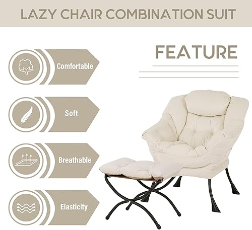 Miniatura 5 de LITA Silla Lazy con otomana, sofá tapizado de acento moderno, silla de lectura contemporánea con reposabrazos y un bolsillo lateral para sala de