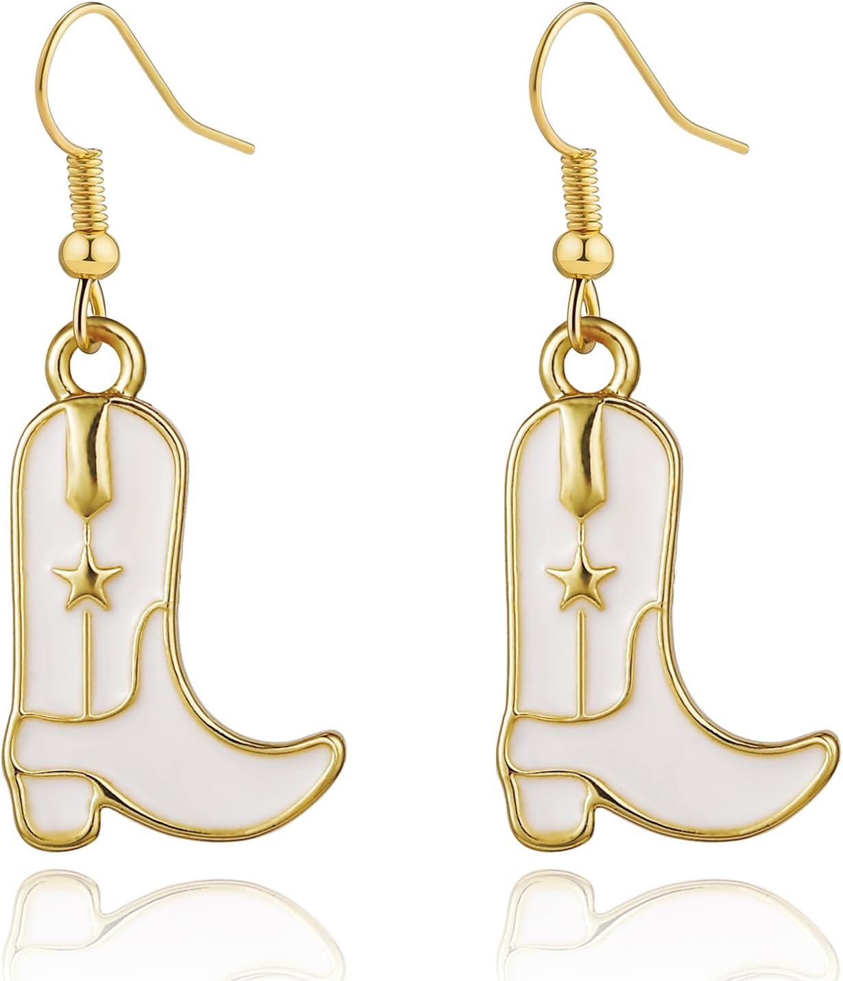 Cowgirl Dangle Cowboy Boot Earrings - Coastal Rodeo Dangling Drop Gold Western Jewelry for Women