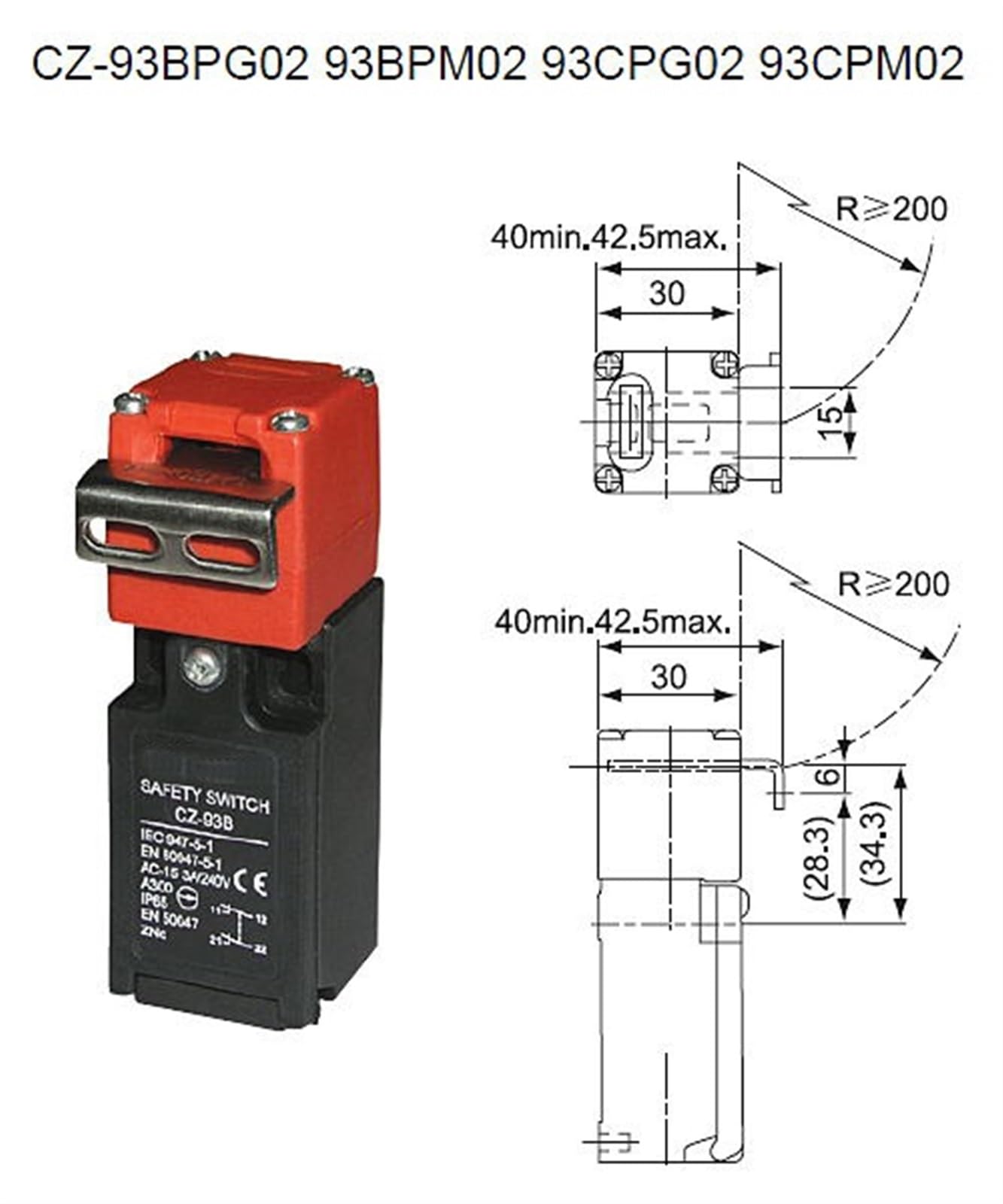 Sicherheitstür-Endschalter-Mikroschalter -93B 2NC 3A mit Schlüssel -93C NO- NC (Farbe: Cz93c mit Schlüssel 3) Elektronischer Schalter (Color : Cz93b With Key 1