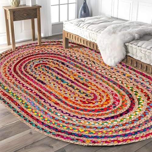 Tapete Ovalado Multicolor de Algodón Trenzado 3'x5' miniatura 4