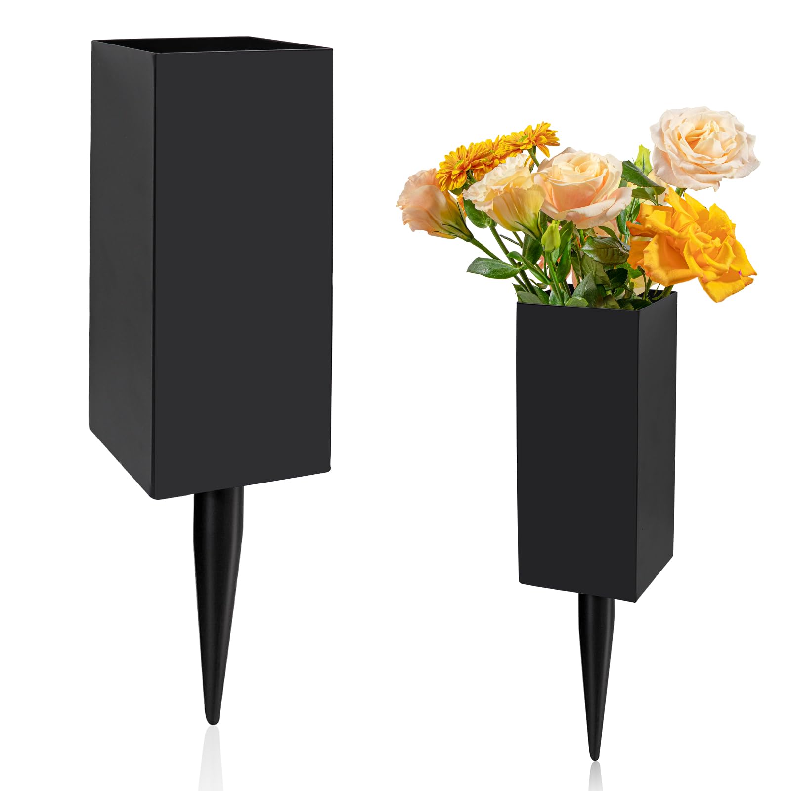 Cemetery Vases for Grave, Metal Cemetery Grave Flower Vase with Stake, Grave Cemetery Decorations for Relatives Family Friend, Metal Memorial Grave