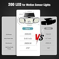 Vista 3 de Solar Flood Lights Outdoor- 2800LM 200LED Solar Motion Sensor Lights, 3 Heads & 3 Modes Flood Lights, 270° Wide Angle Solar Powered Security Lights