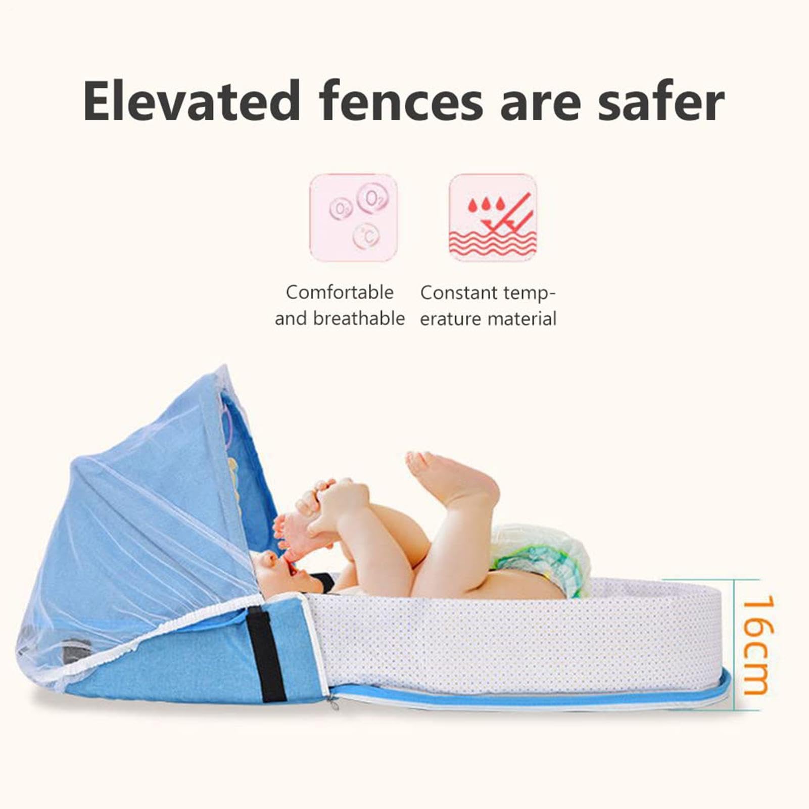 Cuna de viaje portátil para niños, plegable, lavable, se convierte en bolsa de transporte | Cuna con cubierta de malla, para picnic, excursiones familiares, visitas a la ciudad, cumpleaños