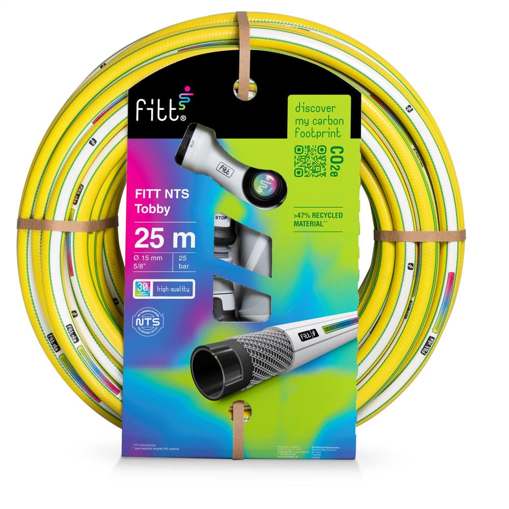 FITT NTS TOBBY 5/8" (15mm) 25m Kit - Manguera para Riego de Jardín, Robusta para Uso Intensivo con Pistola Multichorro y Racores