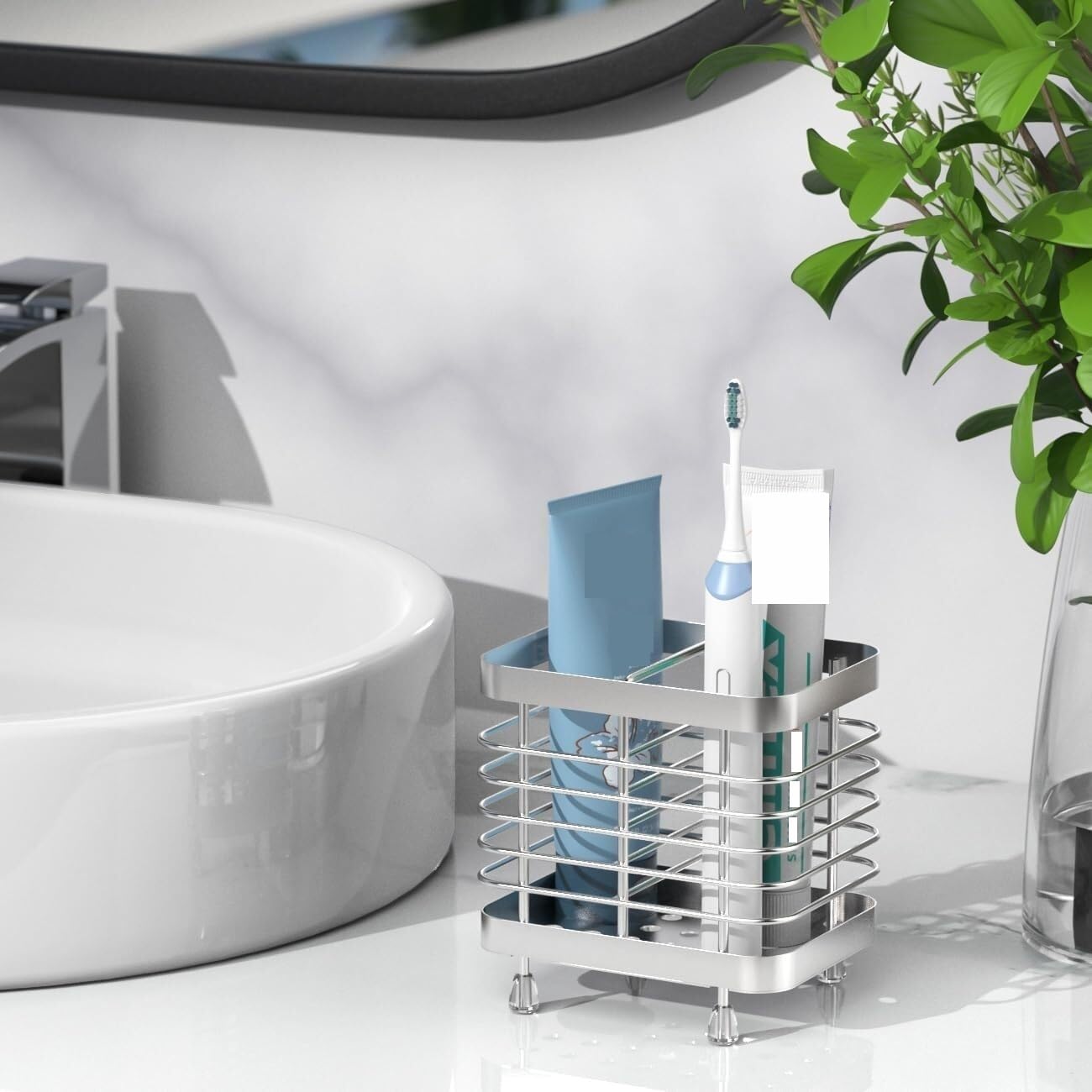 Organizer per Spazzolino da Denti Porta Spazzolino da Doccia in Acciaio Inox, Supporto Parete for Denti, 2 Slot Accessori da Bagno