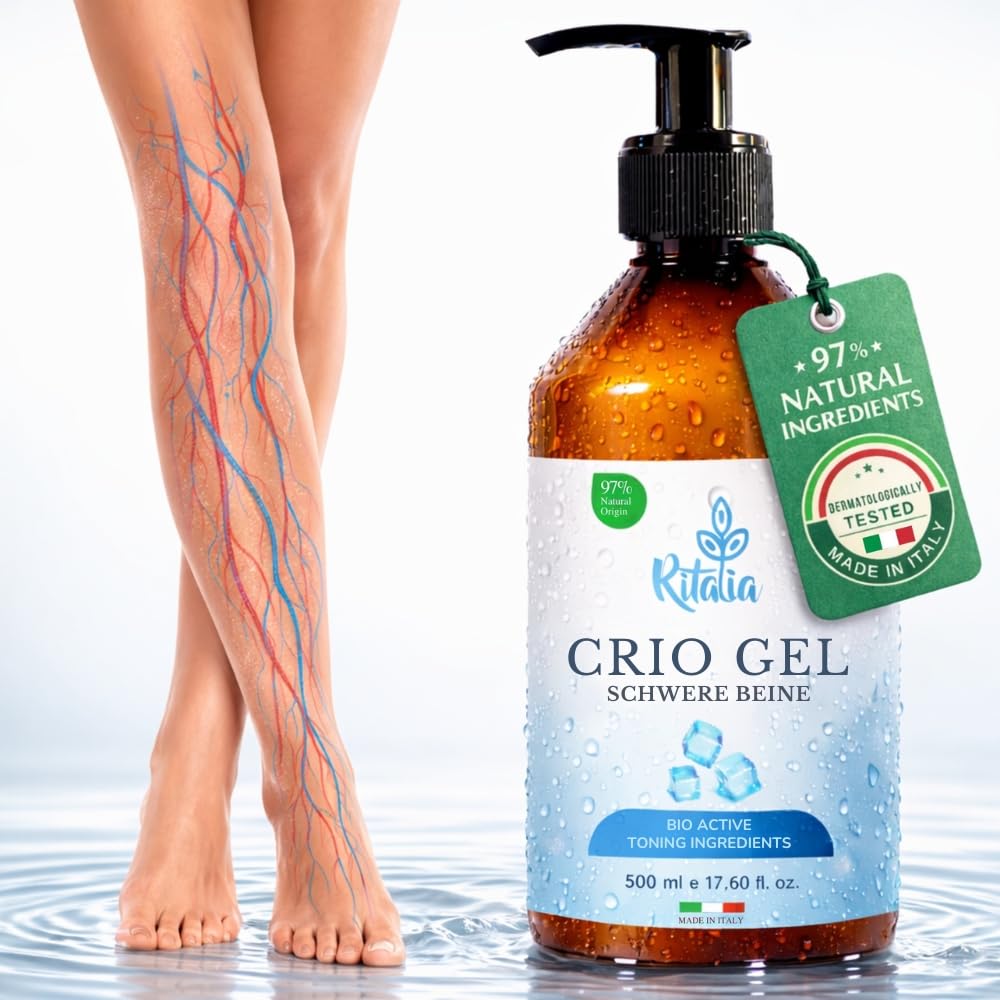 500ml KÜHLGEL FÜR LYMPHDRAINAGE BIO verbessert die Durchblutung bei Krampfadern, Besenreisern, geschwollenen Beinen und Füßen - Ritalia® Cryo gel mit starkem kühlendem Effekt