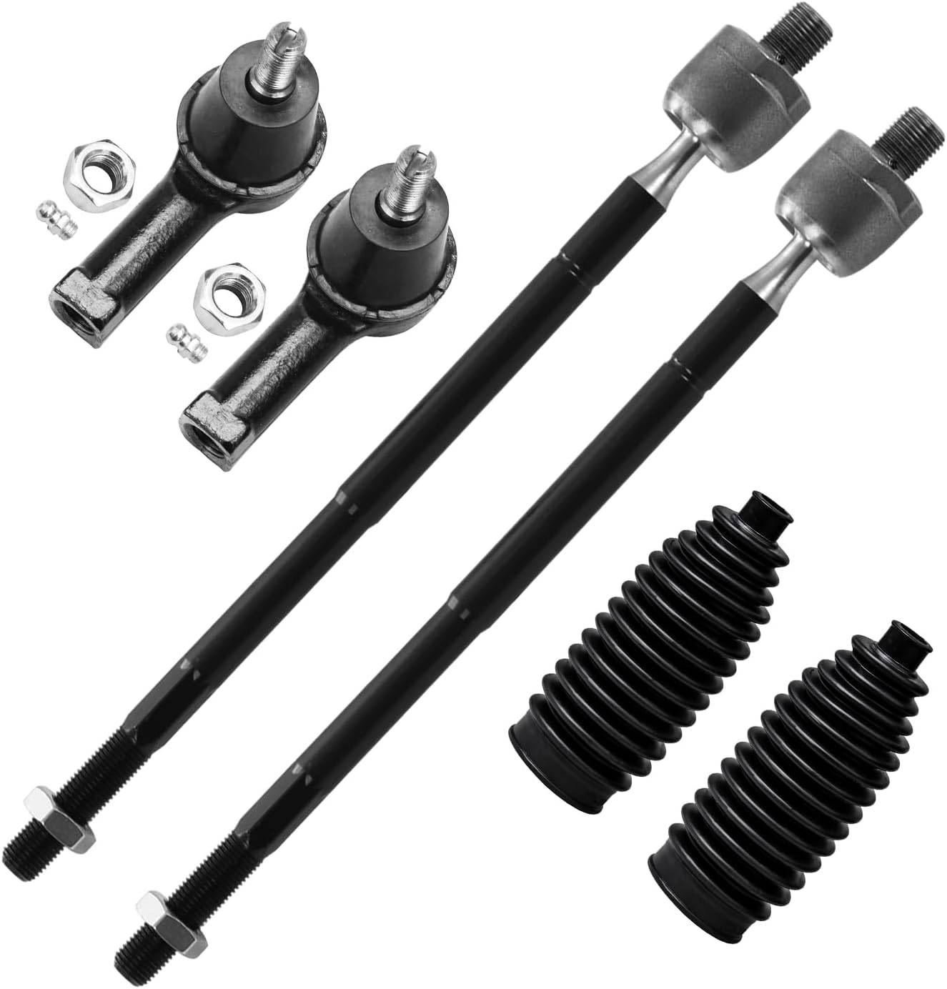 Detroit Axle - Front Tie Rods for 2001-2006 Hyundai Elantra 2003-2008 Tiburon 2005-2009 Kia Spectra Spectra5, 4 Inner Outer Tie Rod Ends, 2 Boots Replacement