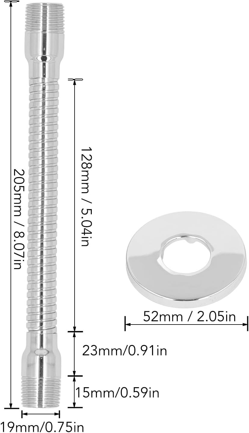 Stainless Steel Shower Head Elbow Adapter, 360 ° Adjustable Swivel Shower Head Extension Arm for Fixed and Rain Showerhead, Wall Mounted