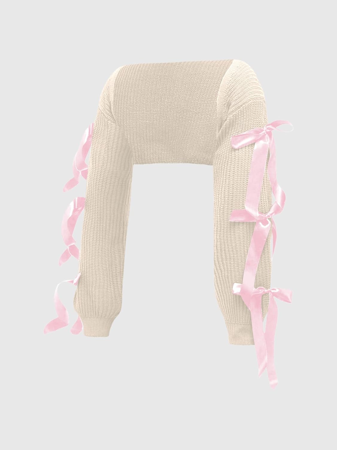 Verdusa Women's Bow Tie Bolero Shrug Crochet Cardigan Knit Cropped Ballet Shoulder Shrug Long Sleeve Sweater - Image 3