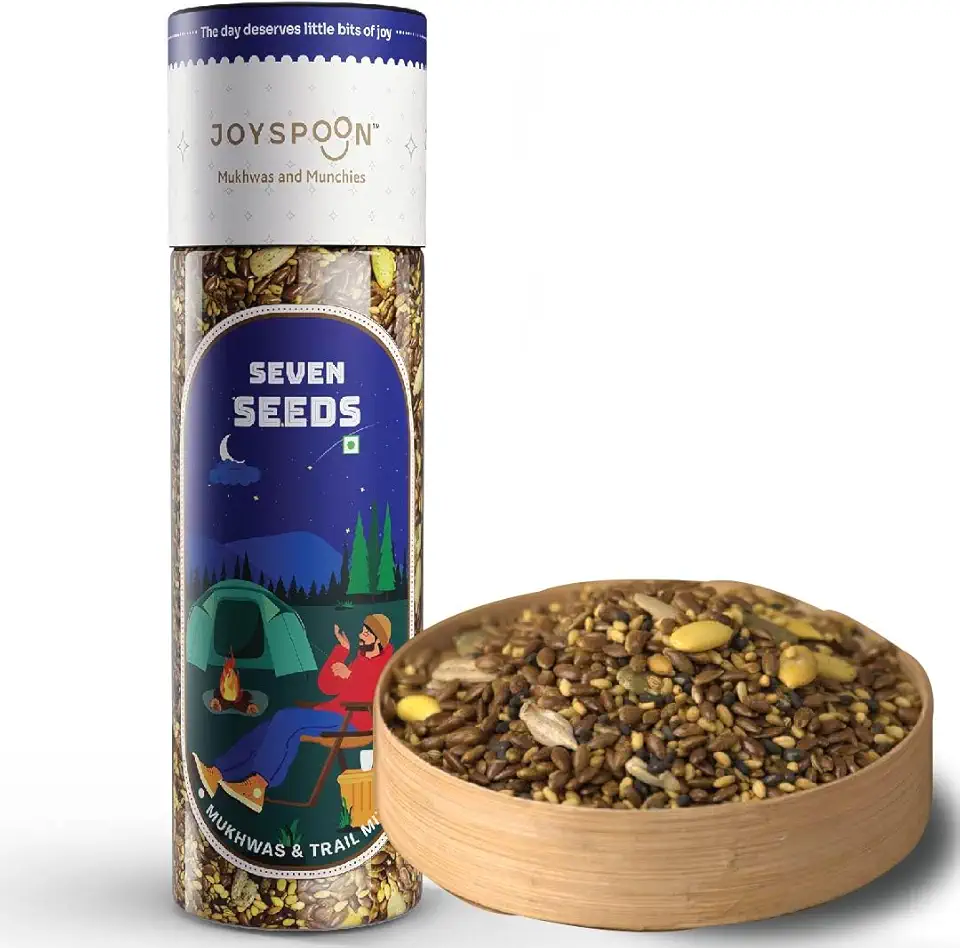 JoySpoon Seven Seeds Mukhwas Mouth Fresheners (100gm) | Seed Mix | Sugar-Free Snacks | Traditional Supari Free Mouth Freshner | Digestive Mukhwas | Pumpkin, Sunflower, Watermelon, Fennel, Mix Mukhwas