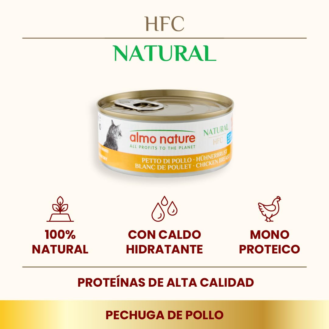 almo nature - HFC Natural con Blanco de Pollo - Comida húmeda para Gatos Adultos: 24 latas de 150 g