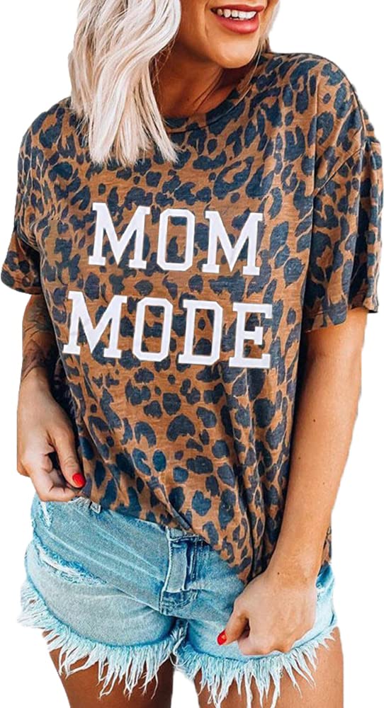 TomteamellWomens Leopard Heart Mama T-Shirt Love Cheetah Print Mom Shirts Graphic Tees Tops
