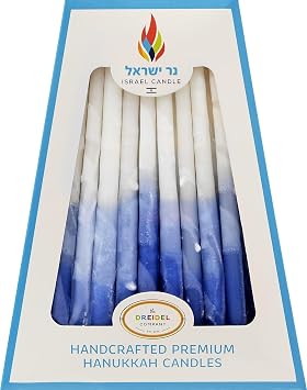 The Dreidel Company 45 Hanukkah Candles Decorative, Hand Made Blue/Light Blue/White Deluxe Chanukah Candles for Menorah - Multi Blue Tapered Frosted Candle