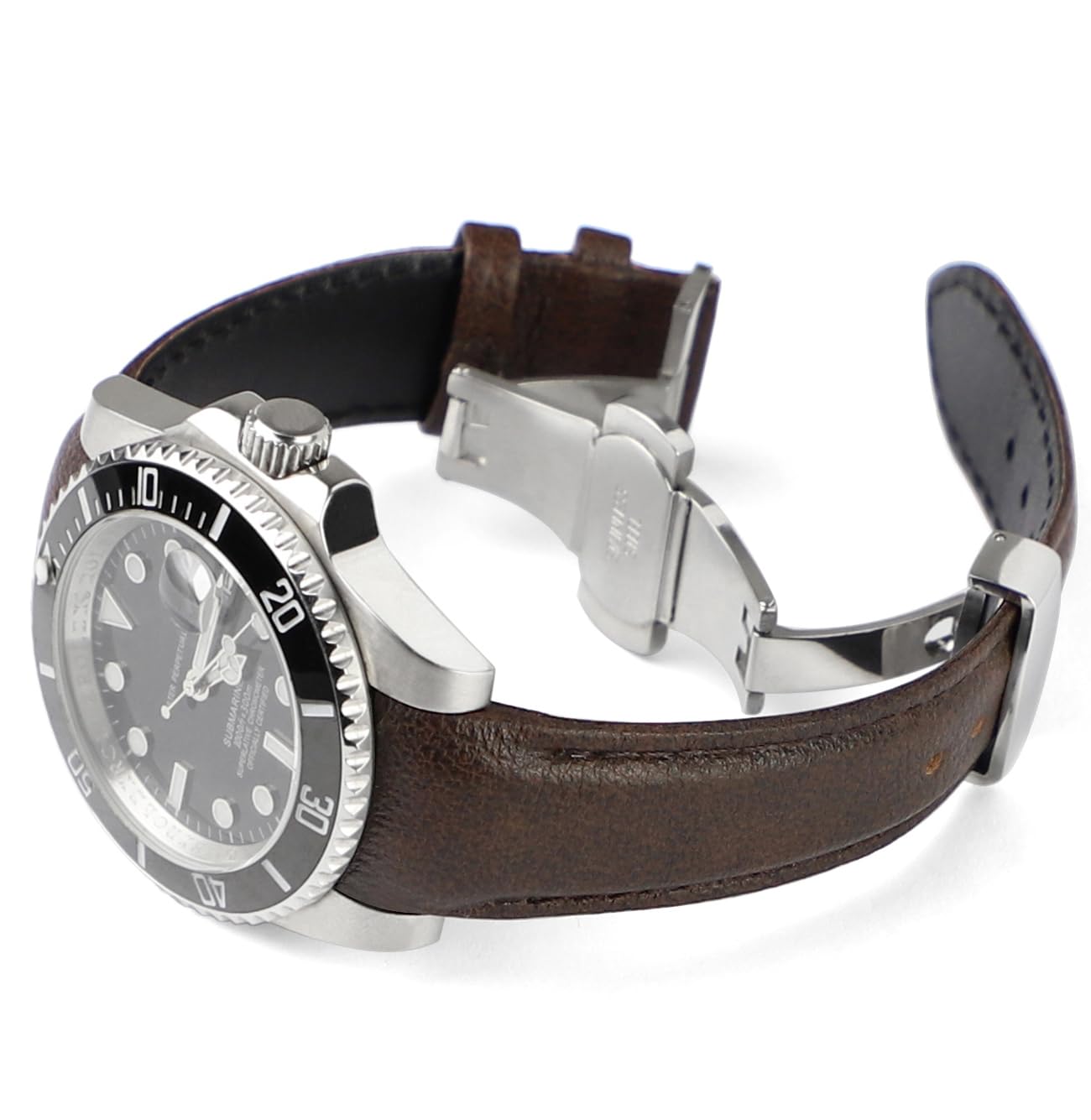 Correa de reloj de cuero retro de 20 mm con extremo curvado para Rolex Submariner de 40 mm, Daytona 40 mm, GMT-Master 40 mm, Yacht-Master 40 mm, Explorer I Vegetable Watch Strap de