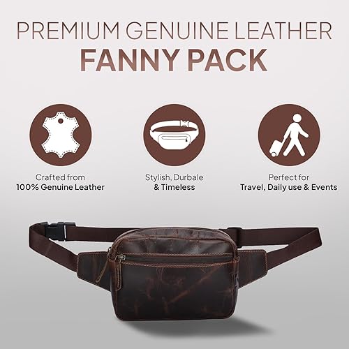 Miniatura 2 de Riñonera de cuero (8 x 5 x 3) Riñonera con múltiples bolsillos con correa ajustable para viajes y uso diario