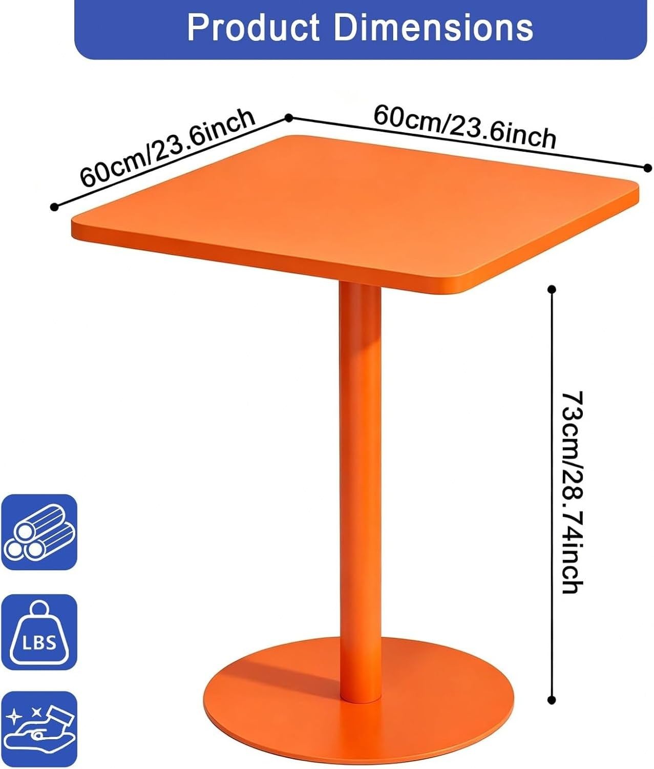 Table de bar extérieure haute, plateau carré et, 60x60x73cm, 60x60x73cm