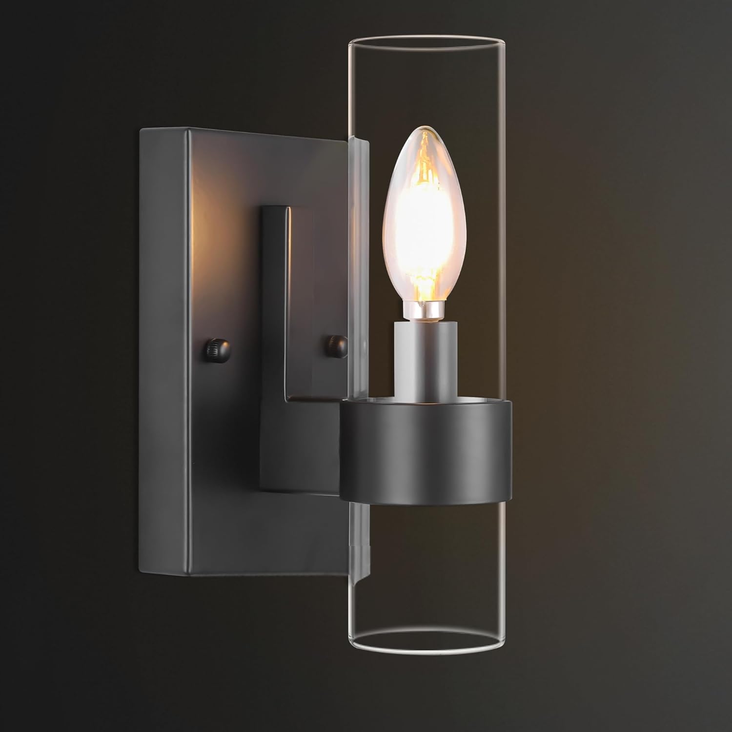 Klgxnrd 2 Pack Glass Vanity Wall Sconces, Matte Black Bathroom Wall