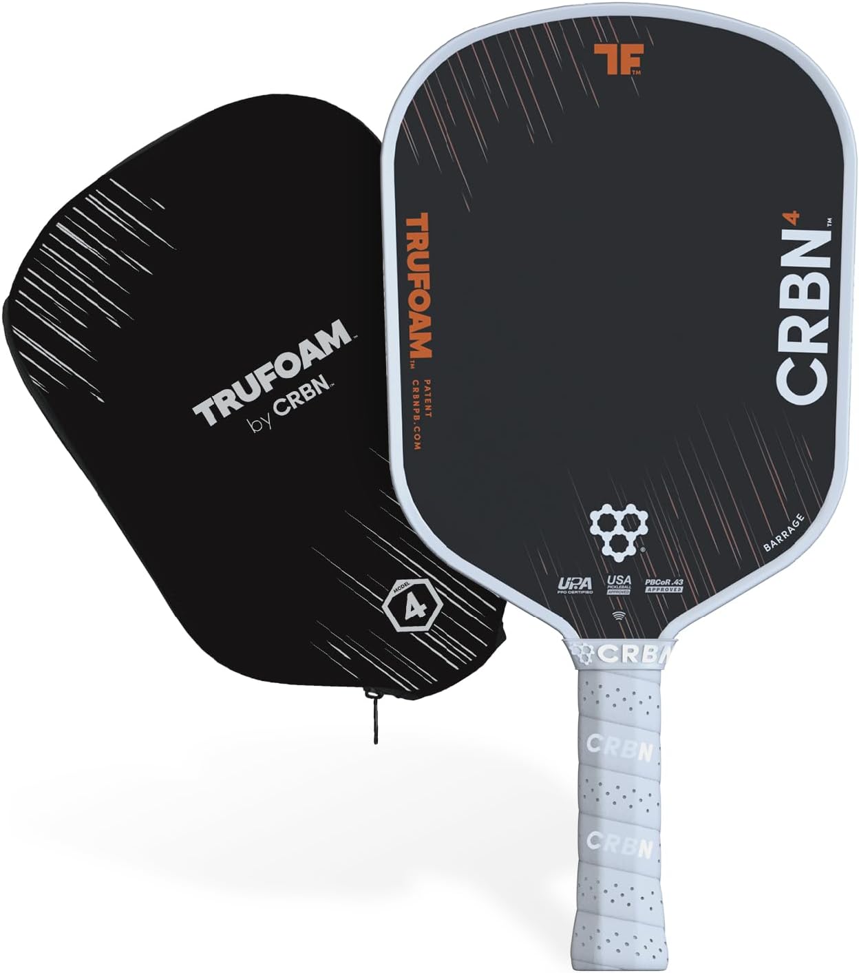 CRBN Pickleball - TruFoam Barrage - Carbon Fiber Pickleball Paddle - 100% Foam Floating Core Designed for Maximum Power, 14mm