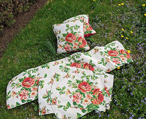 Tache Sweet Roses Spring Summer Traditional Country Vintage White Red Floral Decorative Woven Tapestry Dresser Kitchen Coffee Table Runners, 13X54 #TOP3