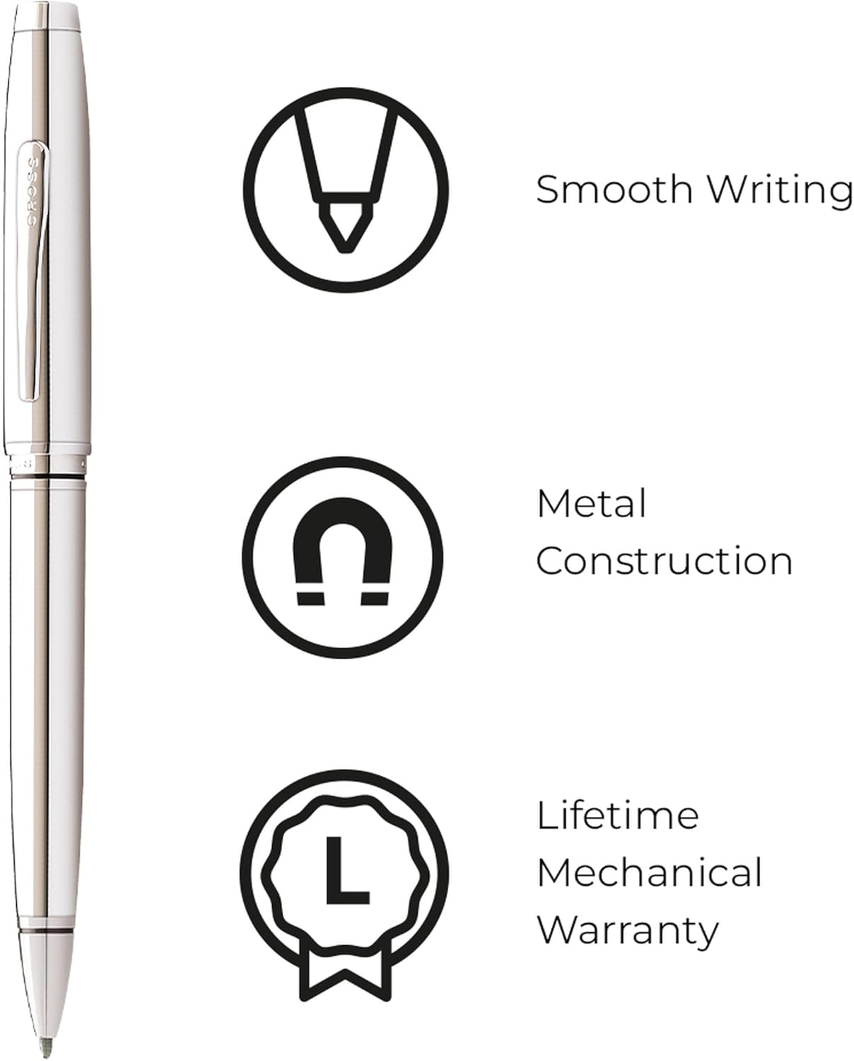 Cross Coventry Polished Chrome Ballpoint Pen - Refillable Pen for Smooth Writing - Professional, Elegant Accessory - Black Ink - Long-Lasting Use - Desk Essential - Gift-Ready