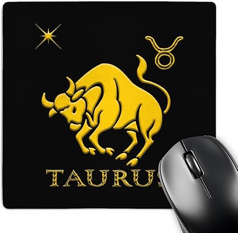 3dRose Alexis Design - Zodiac - Taurus Zodiac Sign. Image of a Bull, Star and a Symbol. Yellow, Black - Mousepad (mp_324622_1)