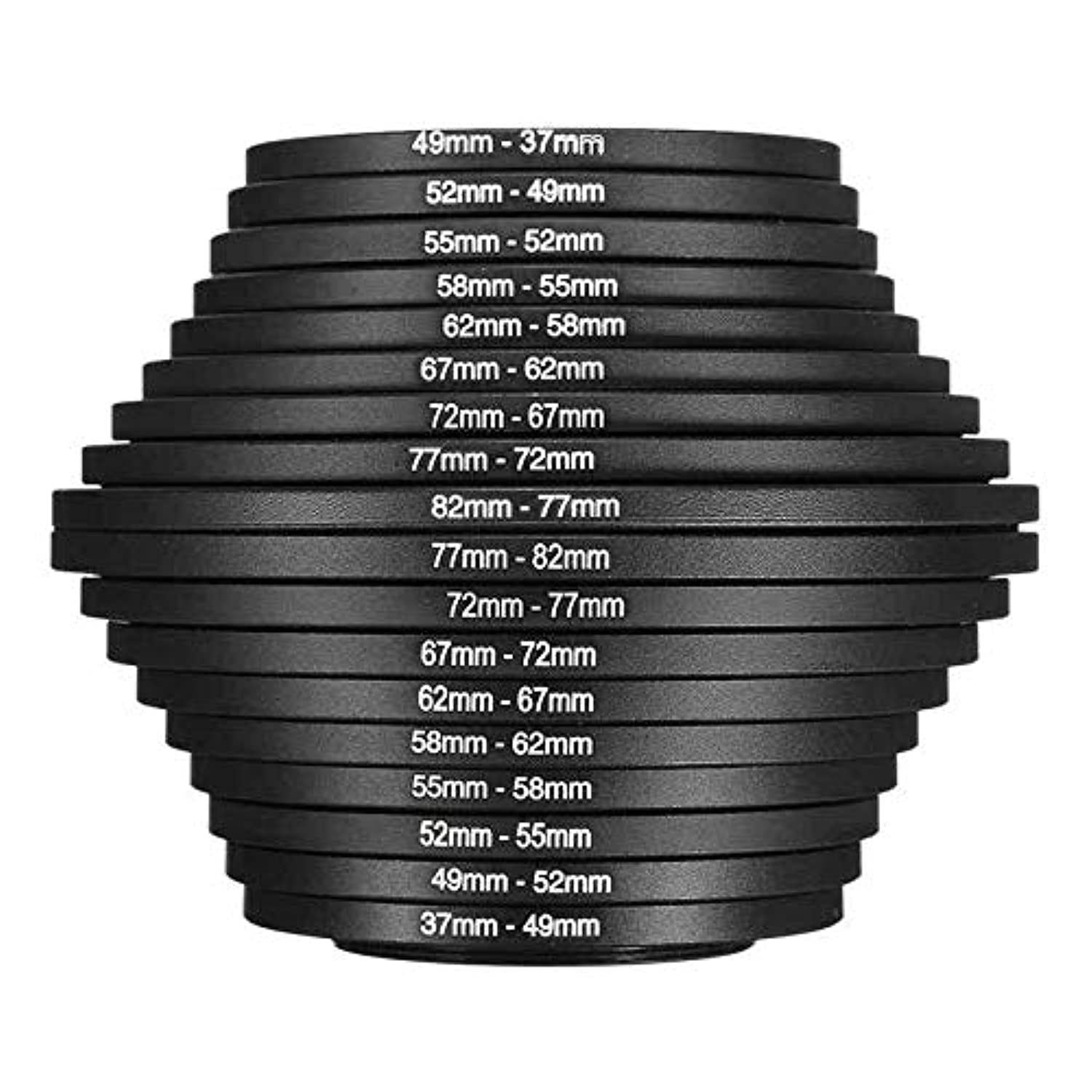 Step Up and Down Aluminum Alloy Lens Filter Adapter Ring Kit (37-82mm, 18 Pieces)
