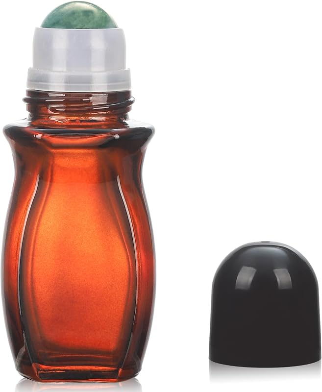 Frasco roll-on RAMFIYN de vidro âmbar com esfera de aventurina verde, 50 mL, com funil e abridor