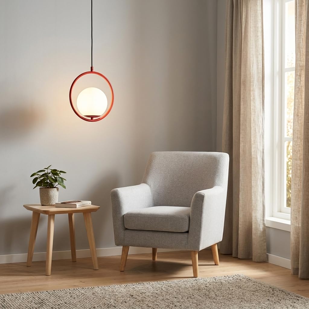 BARCELONA LED Lampada a Sospensione KATE Rossa E27, Sfera in Vetro Opalino, Lampadario Moderno a Sospensione, Design Minimalista per Soggiorno Sala da Pranzo Camera Cucina