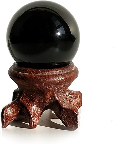 Mina Heal Esfera de obsidiana para meditación, adivinación y Feng Shui, bola grande de cristal negro con soporte