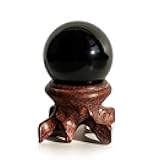 Mina Heal Obsidian Sphere for Meditation, Fortune Telling, and Feng Shui – Large Black Crystal Ball with Stand