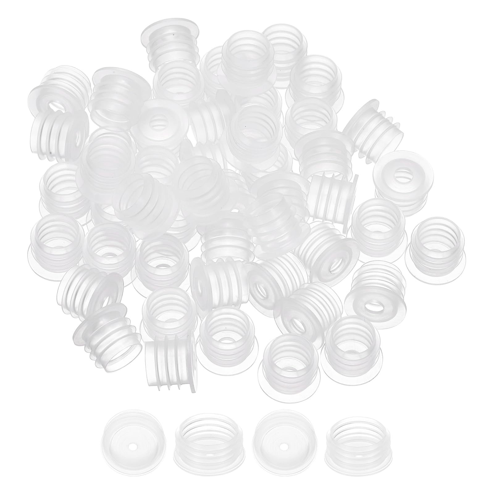 PATIKIL Bottle Adapter 12.3mm, 50 Pcs Press in Bottle Adapter Plugs with 4.4mm Hole for Oral Dispensers Liquid Oil Plastic Glass Bottles Stopper, Clear โ image 1
