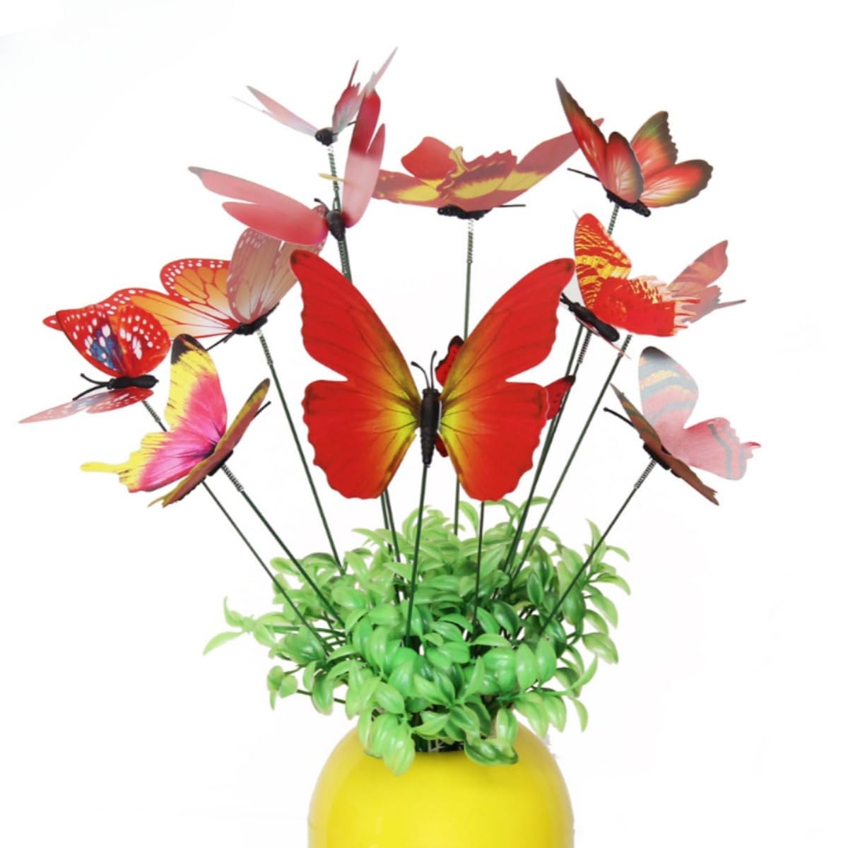 Jporshu Red 24 Pcs Butterfly Decorative Stakes，Butterfly Stakes Ornaments Artificial Waterproof Butterflies， For Indoor Outdoor Yard Balcony Plant Flower Pot Decor ﻿ (Red)