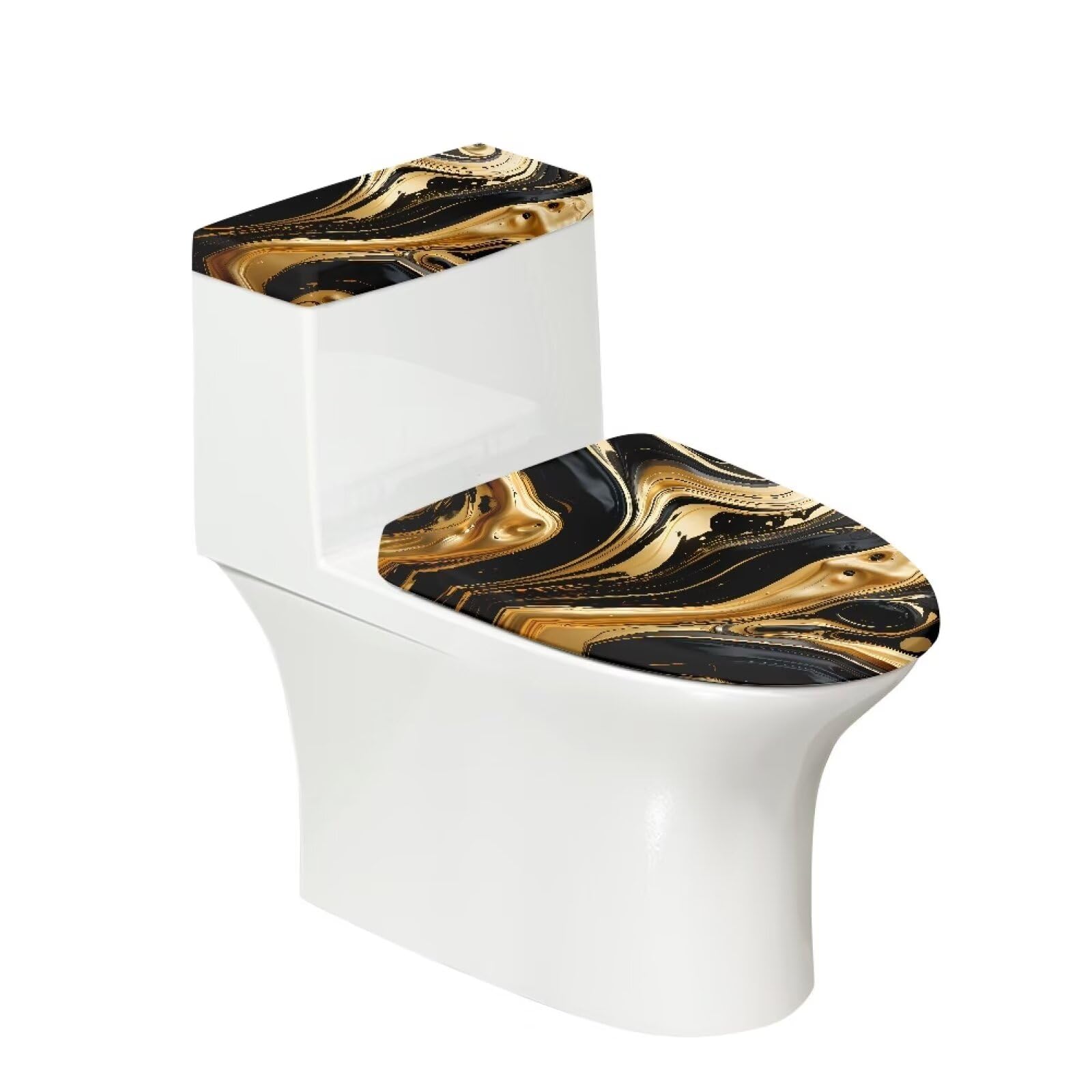 Kathyboom Black Golden Marble Toilet Lid Cover Tank Lid Cover Anti Splash Covers with Elastic Edge Reusable Toilet Seat Covers Easy to Clean Machine Washable