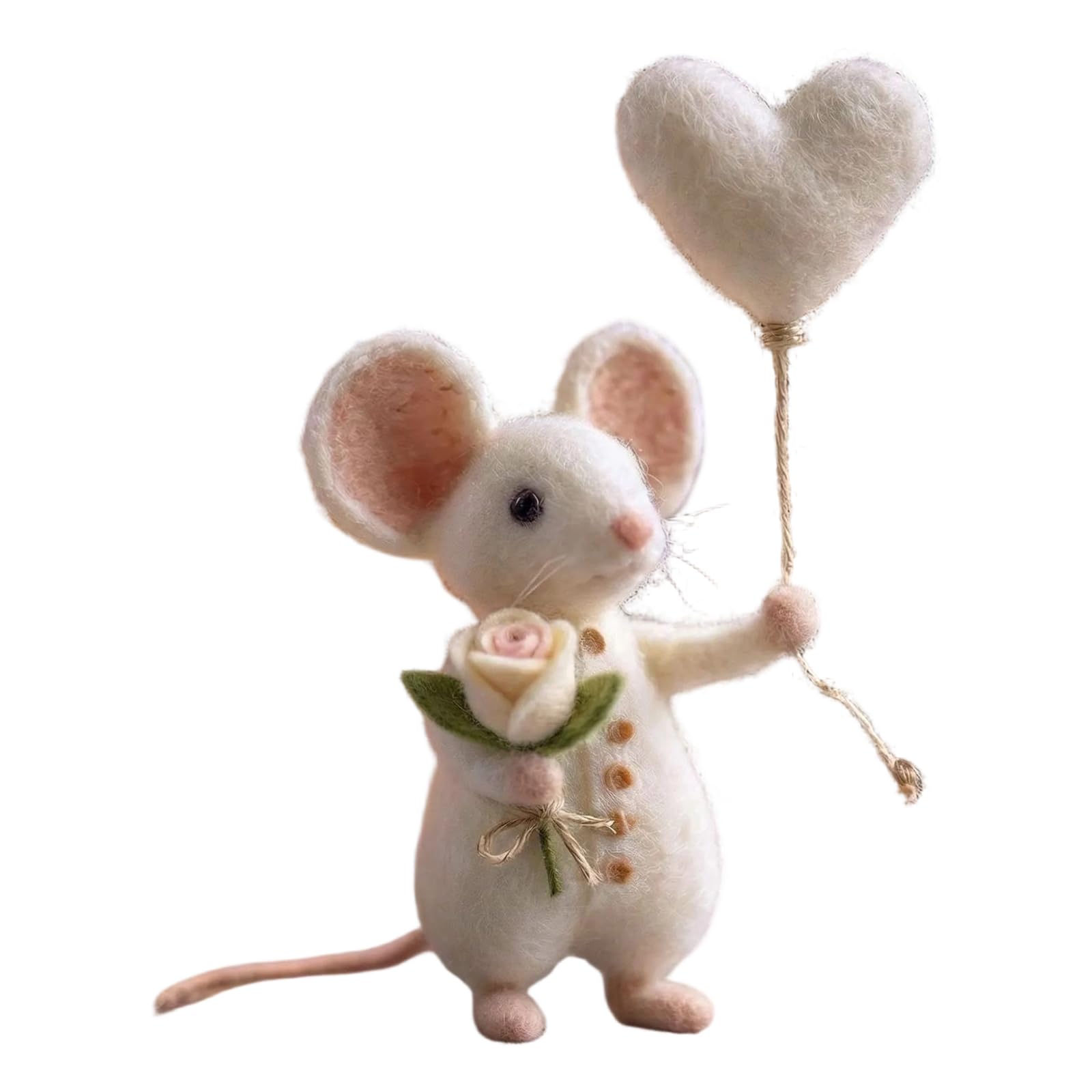 Introti Needle Felted Mouse Handmade Felt Mice Figurines Valentines Day Gift Animal Decoration Felt Mouse Ornaments for Tiered Tray Tabletop Home Car Decor (F)